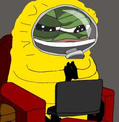 Pepe hazmat suit on computer — Pepe meme