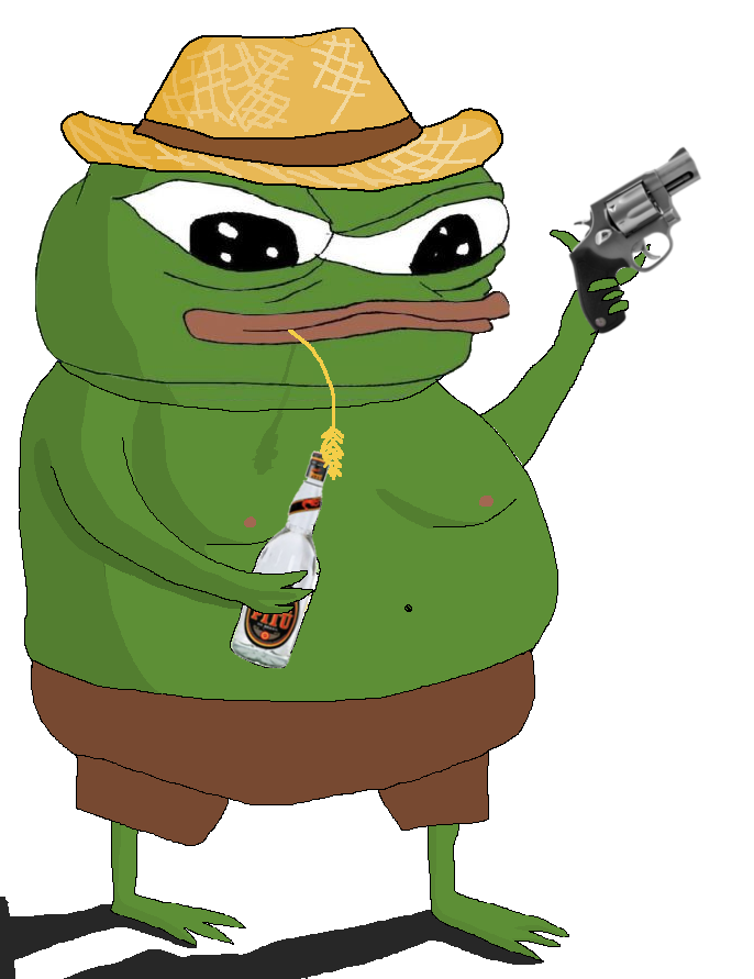 Pepe redneck straw hat pistol beer — Pepe meme