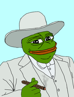 Pepe white suit cowboy hat smoking cigar — Pepe meme