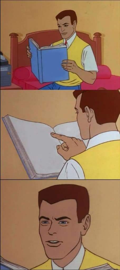 Animated guy confused reading book meme template — Templates meme