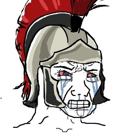 Wojak seething crying roman helmet — Wojak meme
