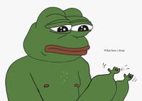 Pepe sad small hands what have I done — Pepe meme