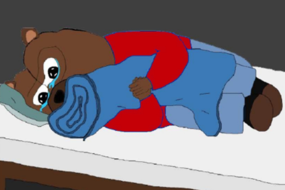 Bobo crying in bed hugging blanket — Bobo meme