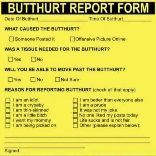 Butthurt Form Report — Boomer meme