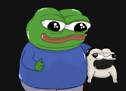 Pepe thumbs up holding pug — Pepe meme