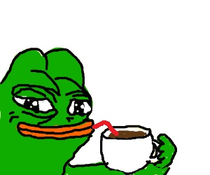 Pepe with cuppa coffee sipping straw — Pepe meme