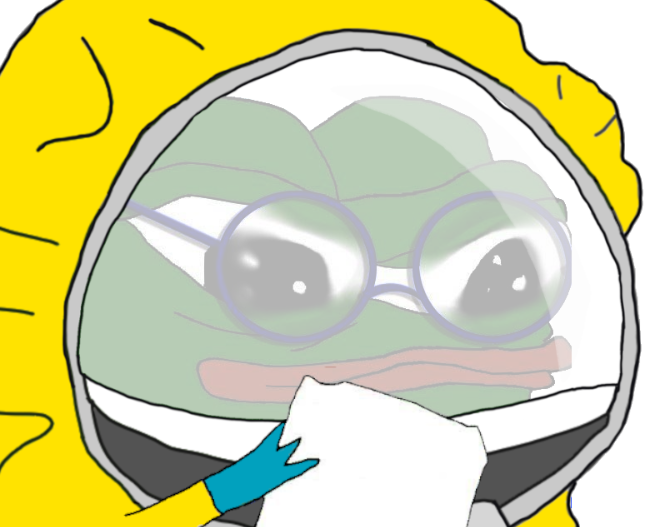 Pepe hazmat suit reading book — Pepe meme