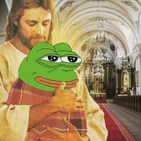 Pepe held by jesus in church — Pepe meme