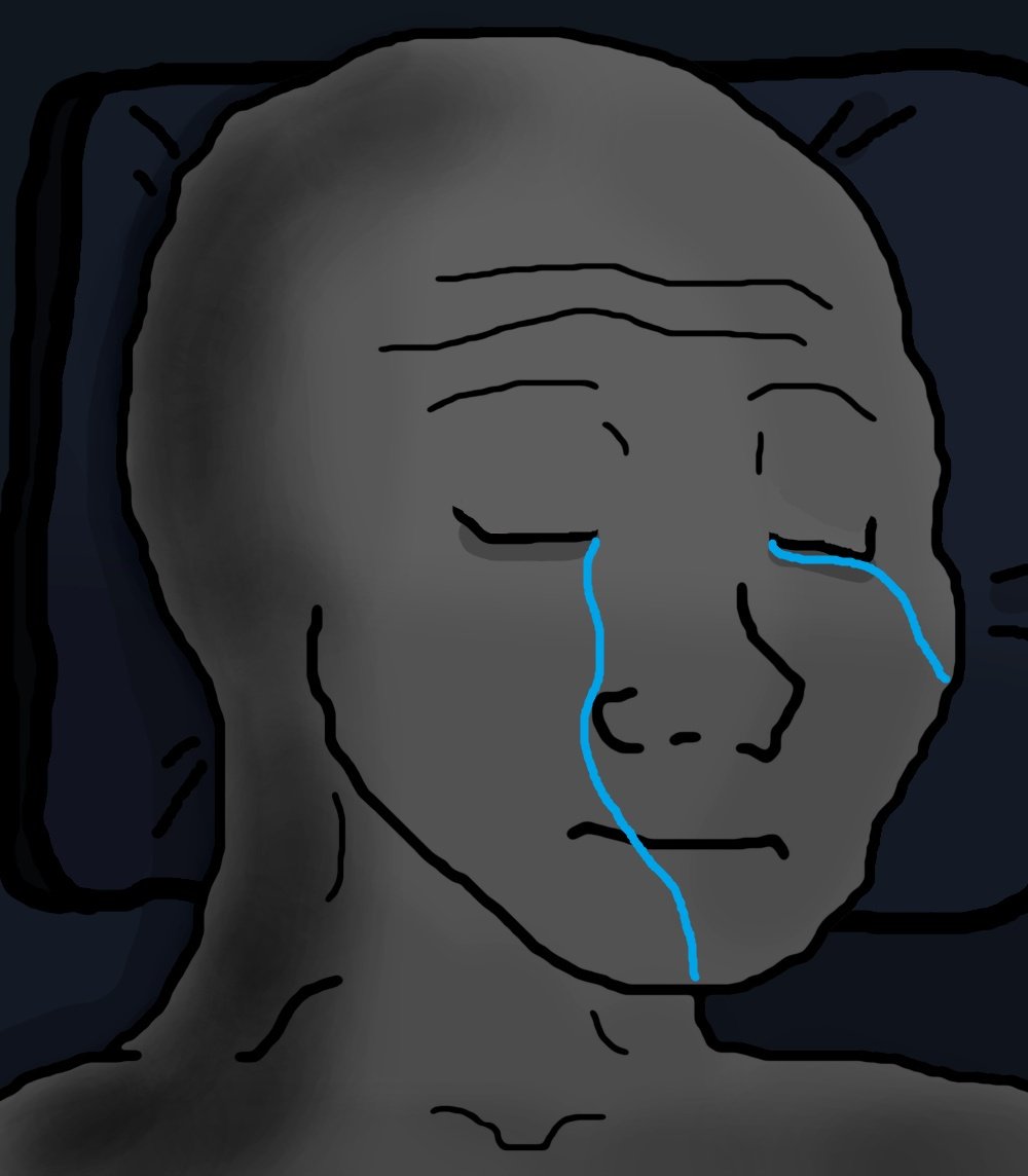 Wojak crying bed blue tears — Wojak meme