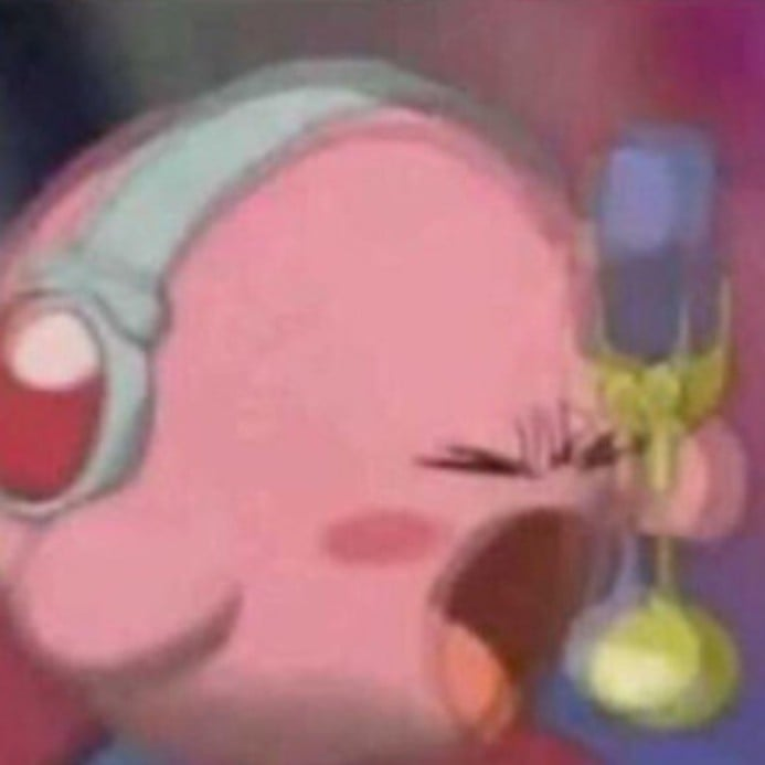 Kirby screaming singing into mic — Reaction meme