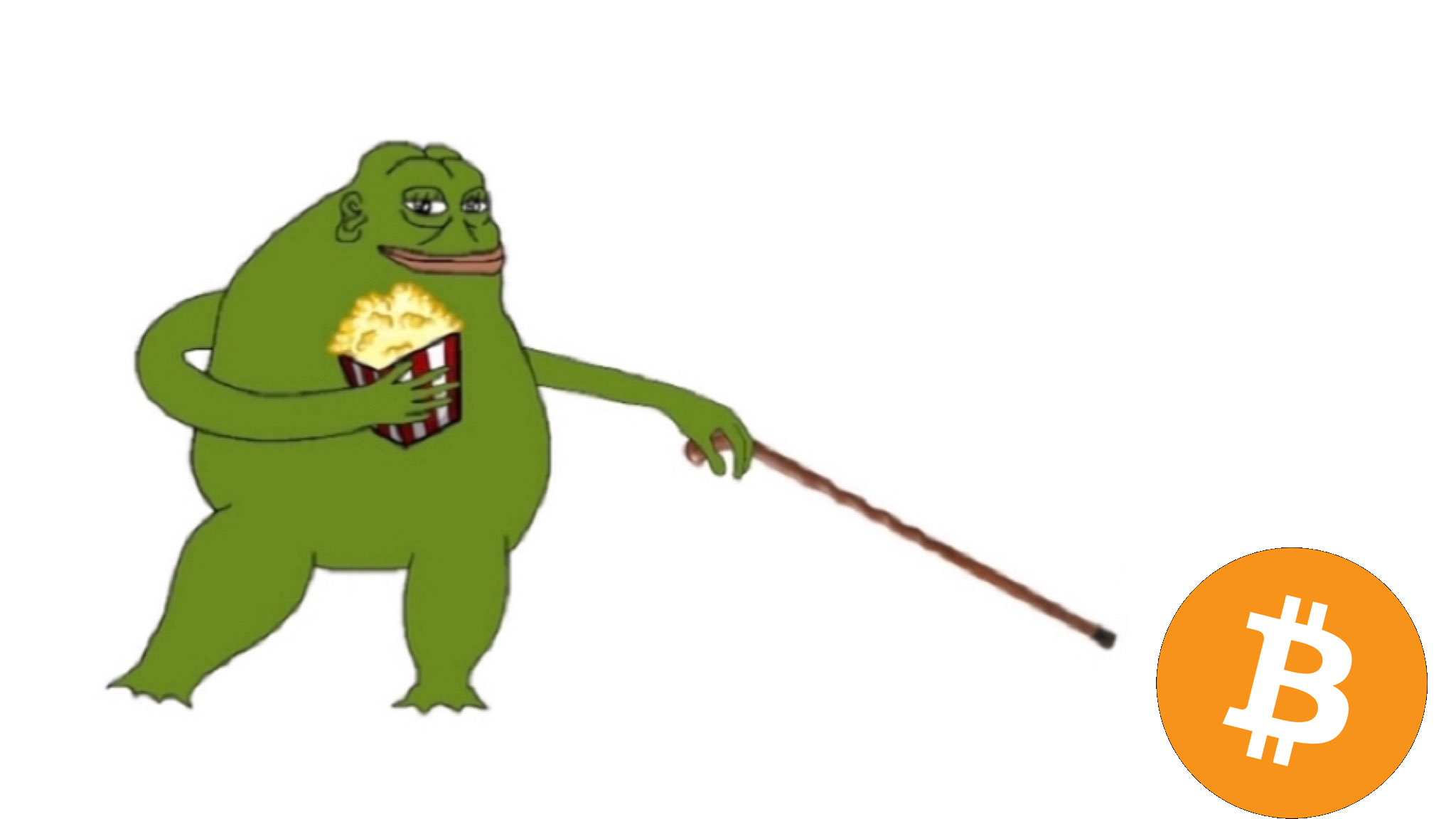 Pepe smug eating popcorn provoking bitcoin — Pepe meme