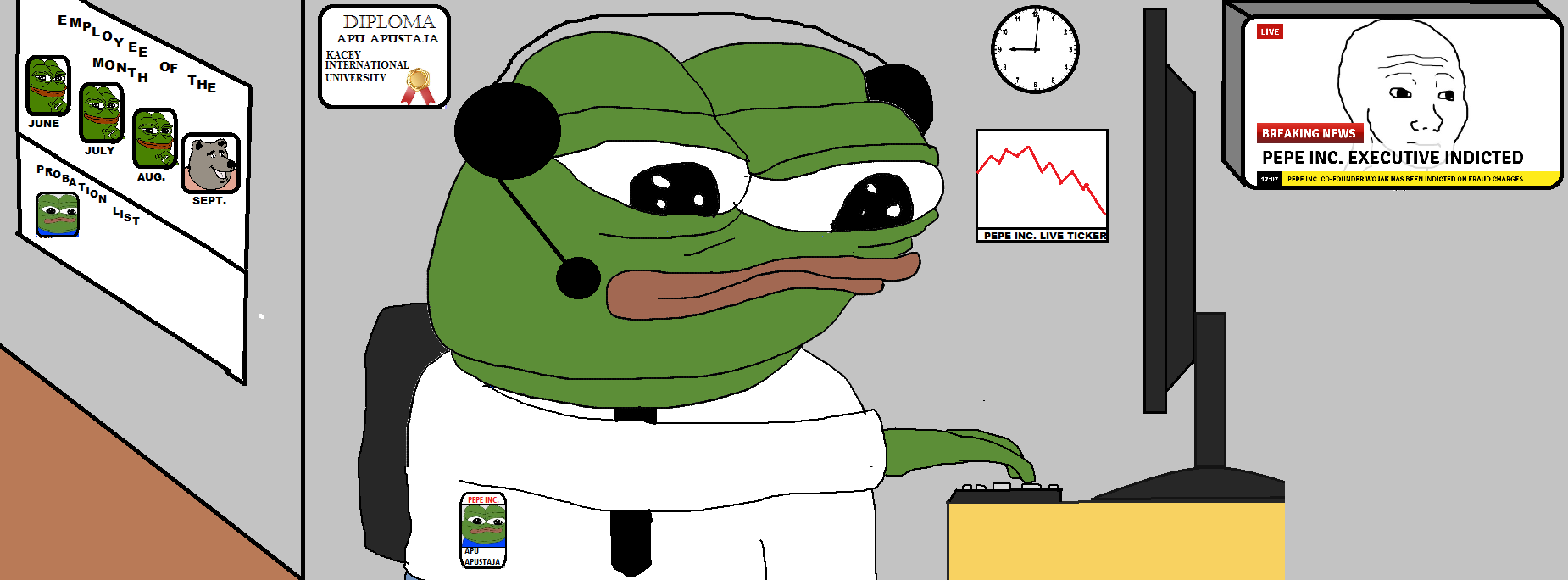 Pepe at office job — Pepe meme
