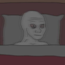 Wojak schizo in bed eyes wide open — Wojak meme