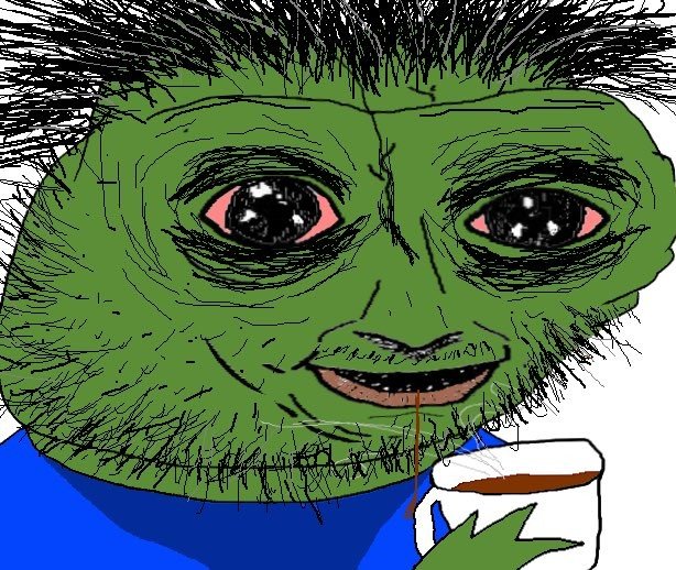 Pepe schizo drinking coffee — Pepe meme