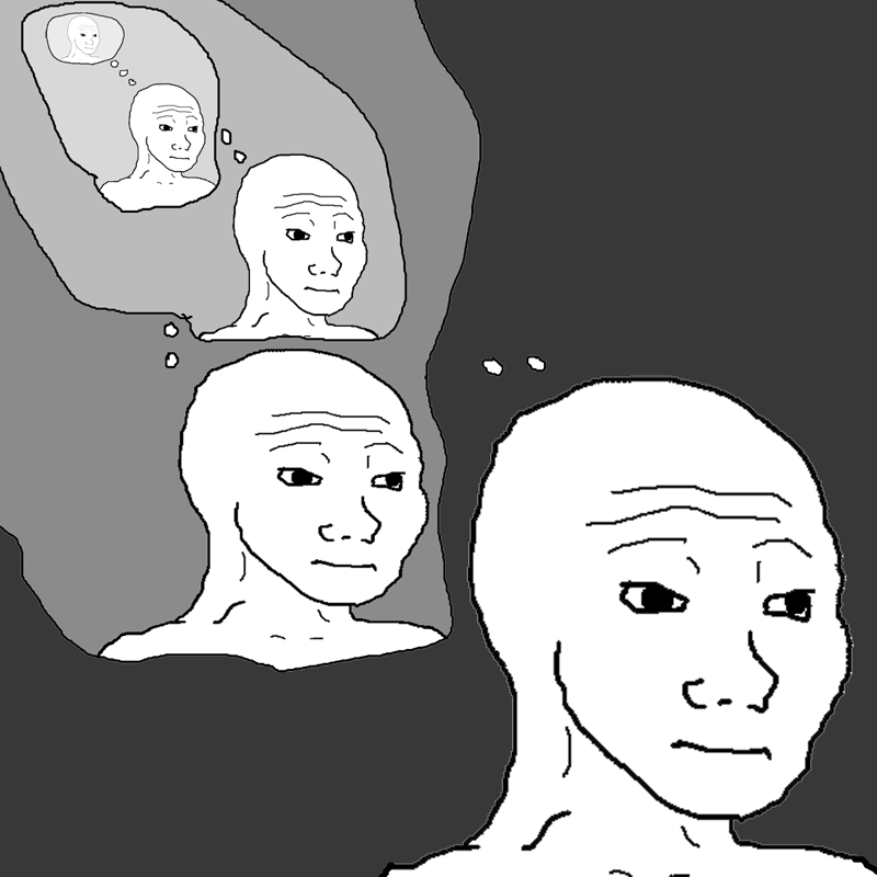 Wojak recursive thinking — Wojak meme
