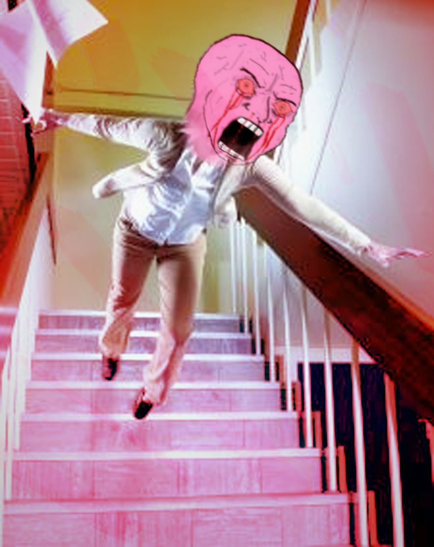 Pink wojak trips stairs — Wojak meme