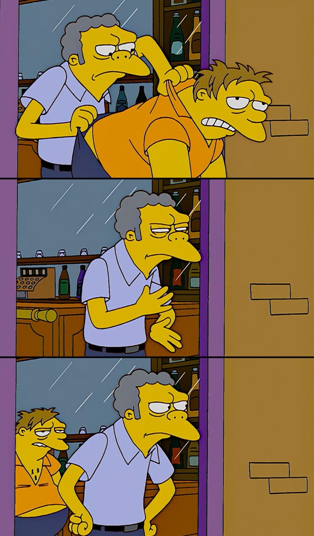 Moe throws Barney meme template — Templates meme