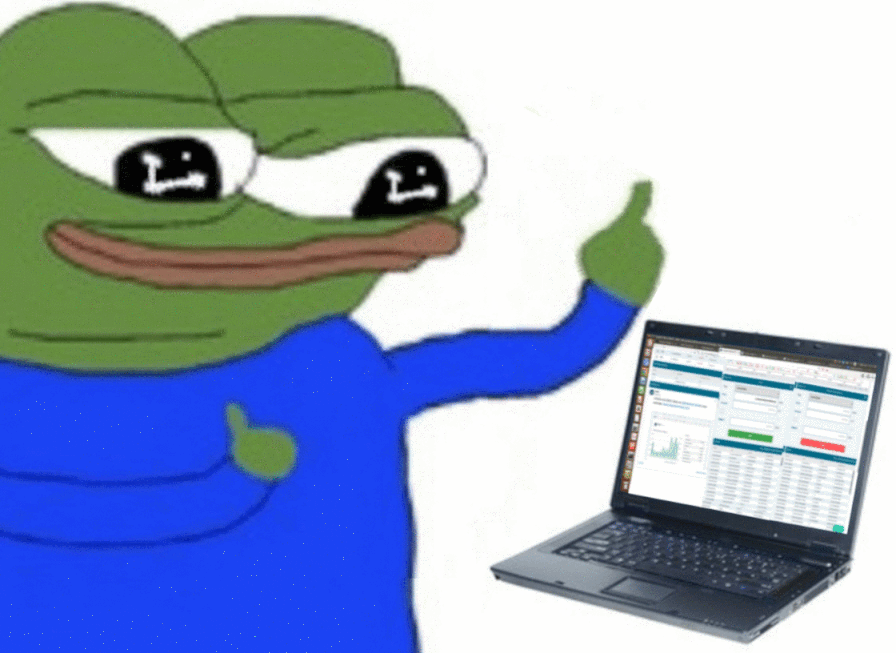 Pepe thumbs up hitting buy button — Pepe meme