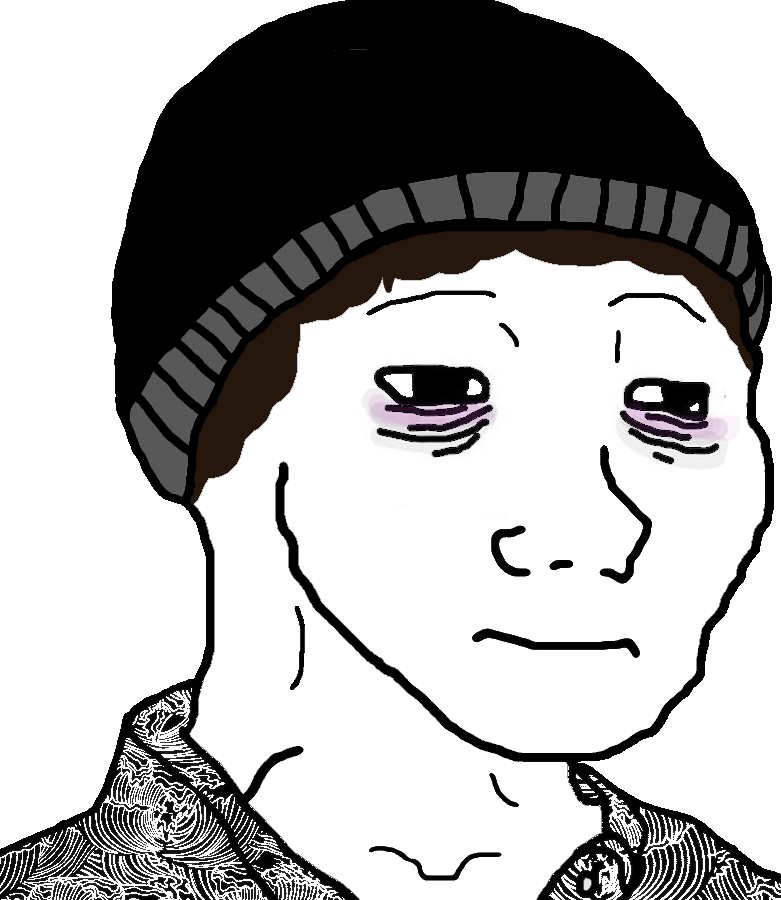 Wojak doomer wearing beanie — Wojak meme