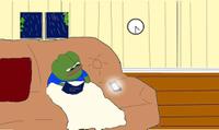 Pepe reading book on couch phone rings — Pepe meme