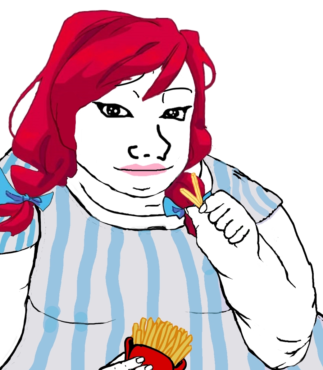 Wojak fat girl wendy eating fries — Wojak meme