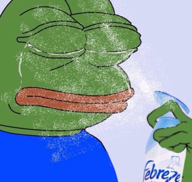 Pepe sprays himself with febreze — Pepe meme