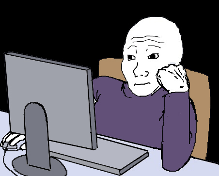 Wojak bored computer at night — Wojak meme
