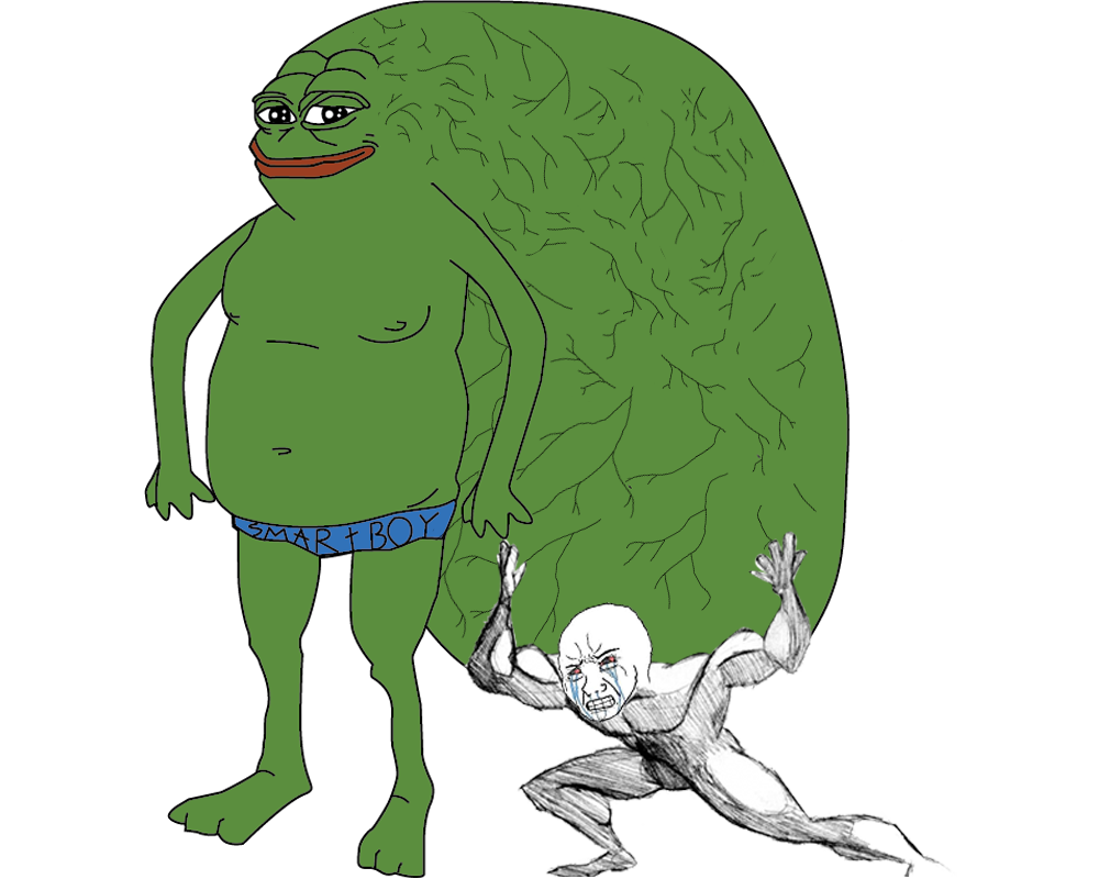 Pepe big brain with wojak — Pepe meme