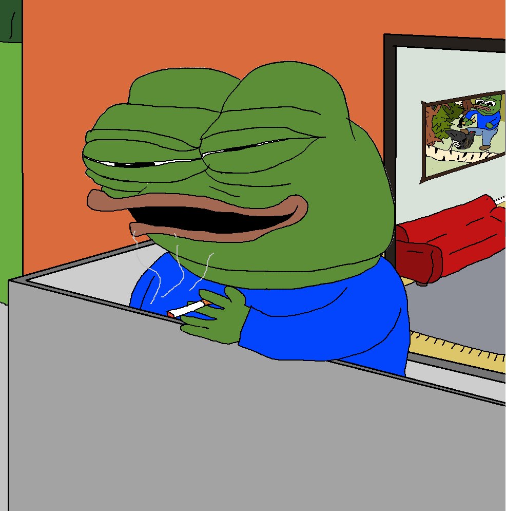 Pepe smoking in living room — Pepe meme
