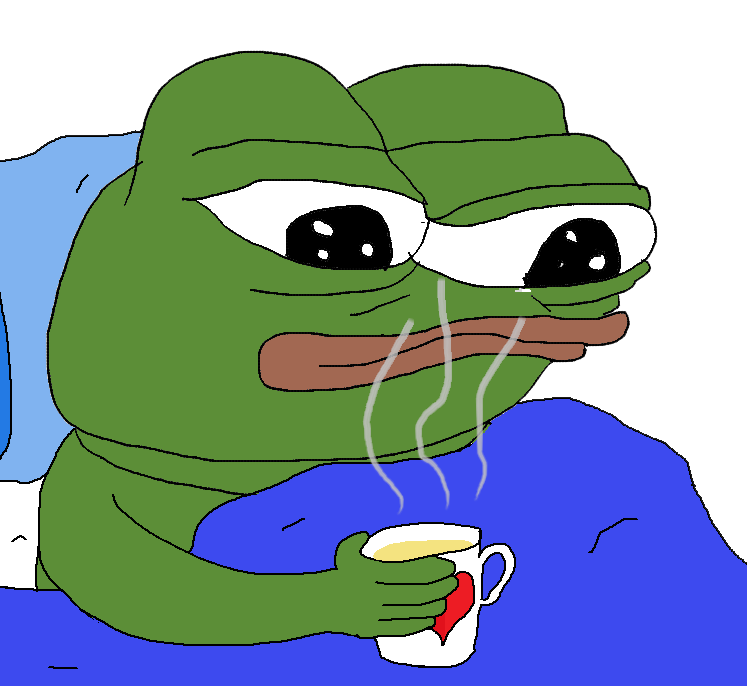 Pepe bed drinking tea — Pepe meme