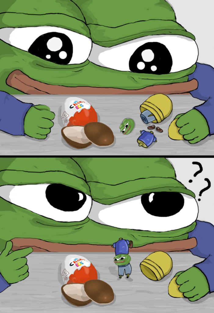 Pepe kinder egg pants on head — Pepe meme