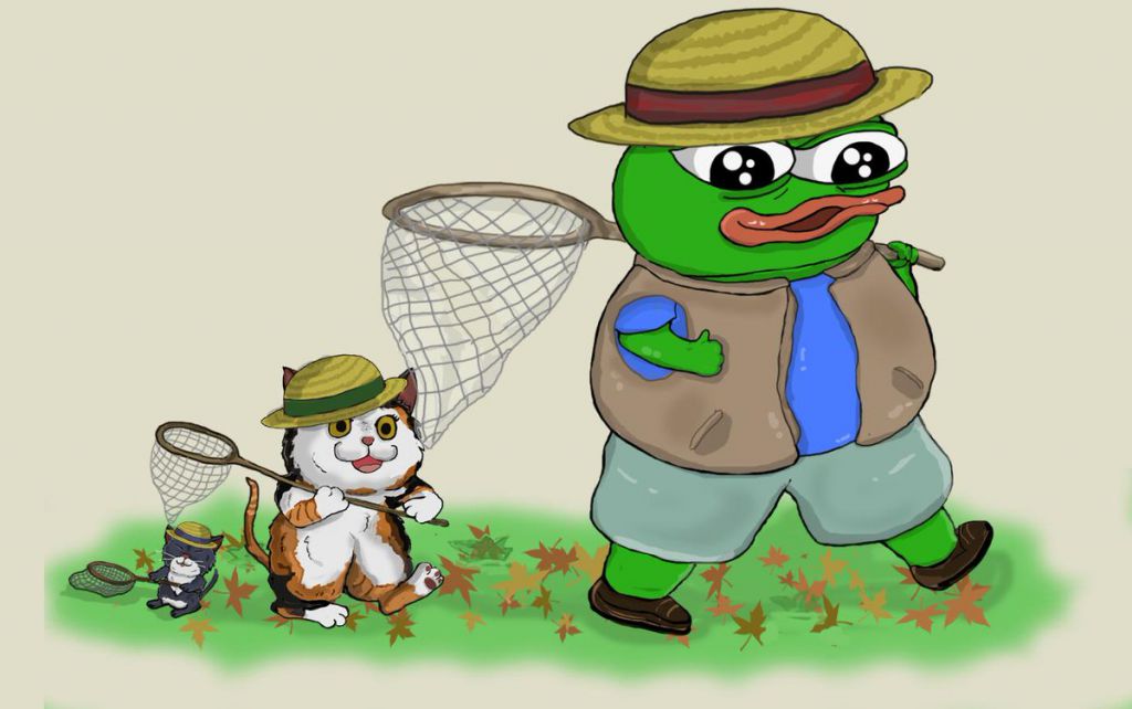 Pepe and cat friend bug catching — Pepe meme