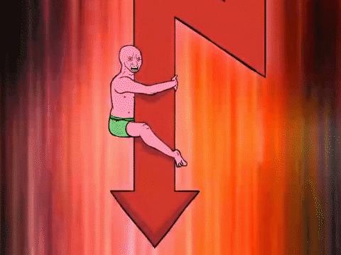Pink wojak riding red arrow down — Wojak meme