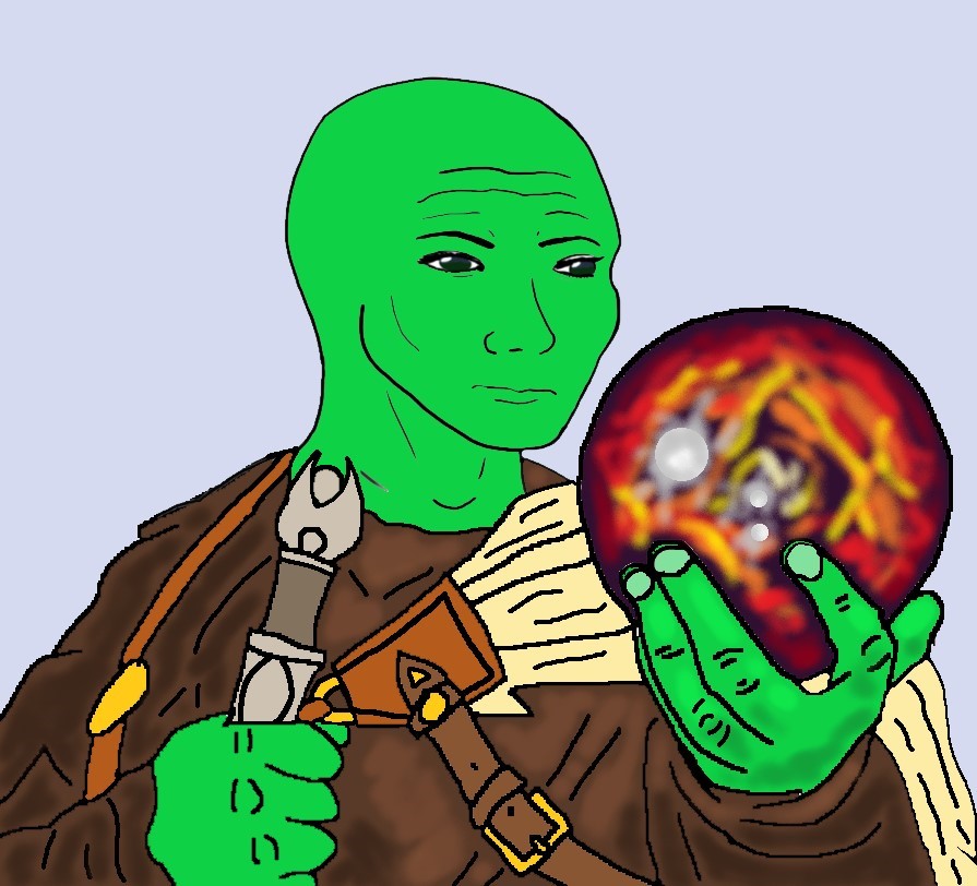 Green nujak holding orb of power — Wojak meme