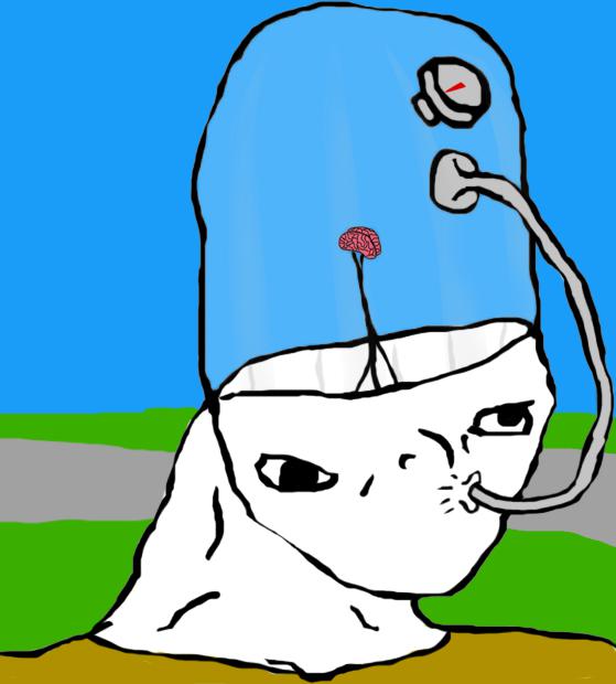 Brainlet filling up brain with air — Brainlet meme