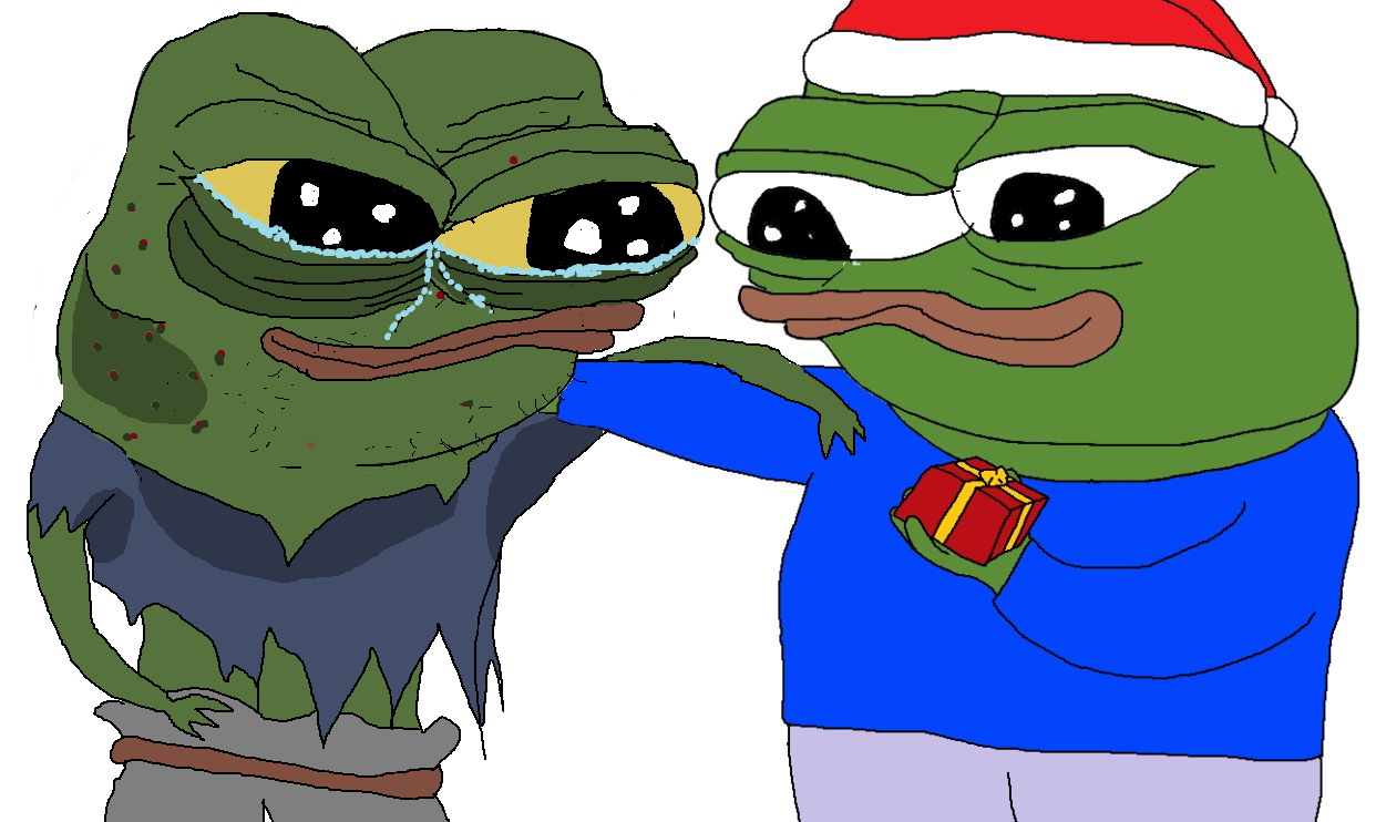 Pepe gives homeless pepe present — Pepe meme