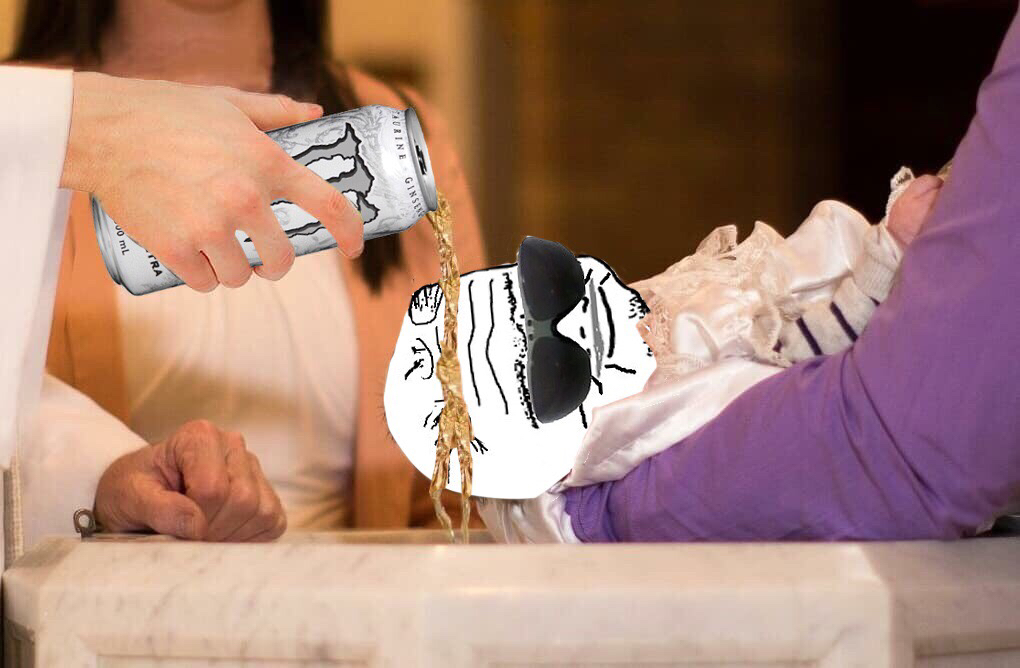 Boomer child baptized with monster — Boomer meme